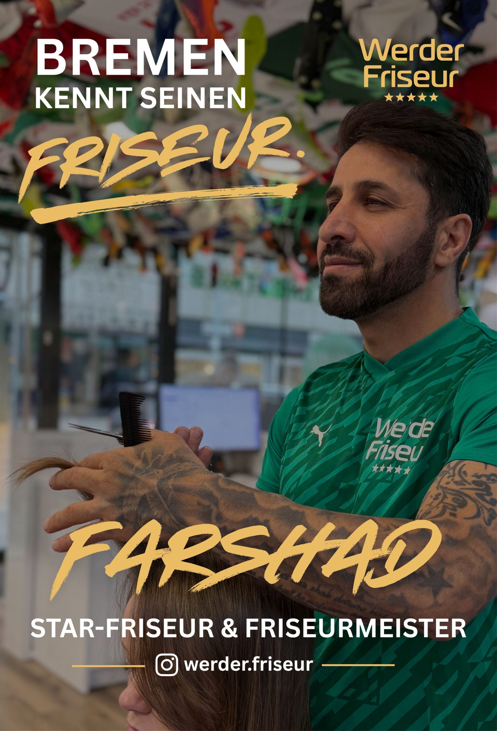 Farshad, Star-Friseur bei Werder Friseur Bremen, beim Haareschneiden